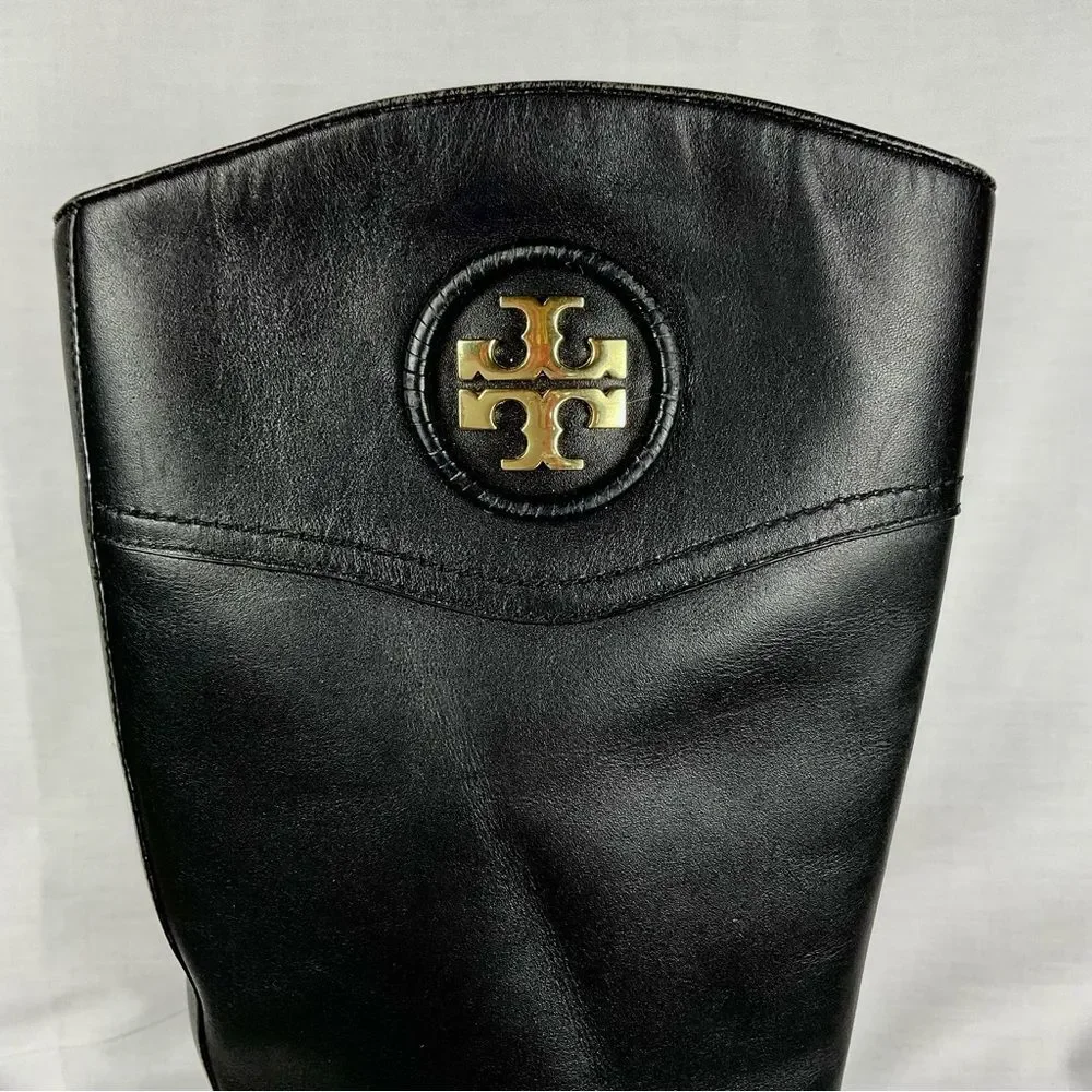 Tory Burch Ashlynn Black Boots Sz 7 Leather Riding Boots New Soles Authentic
